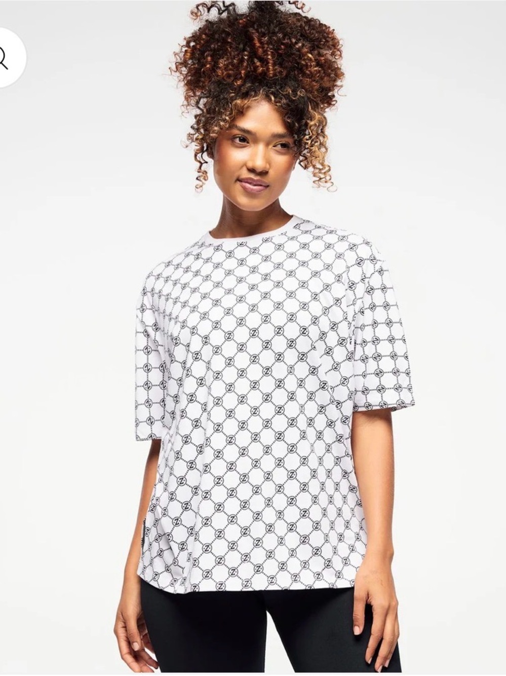 Zumba Fitness White Crewneck Tee with Black Chain-Print